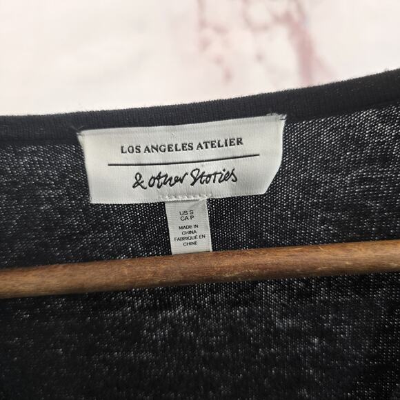 & Other Stories Dress Womens Small 4 6 Black Midi Maxi Long Sweater V Bow Wool - Picture 4 of 16